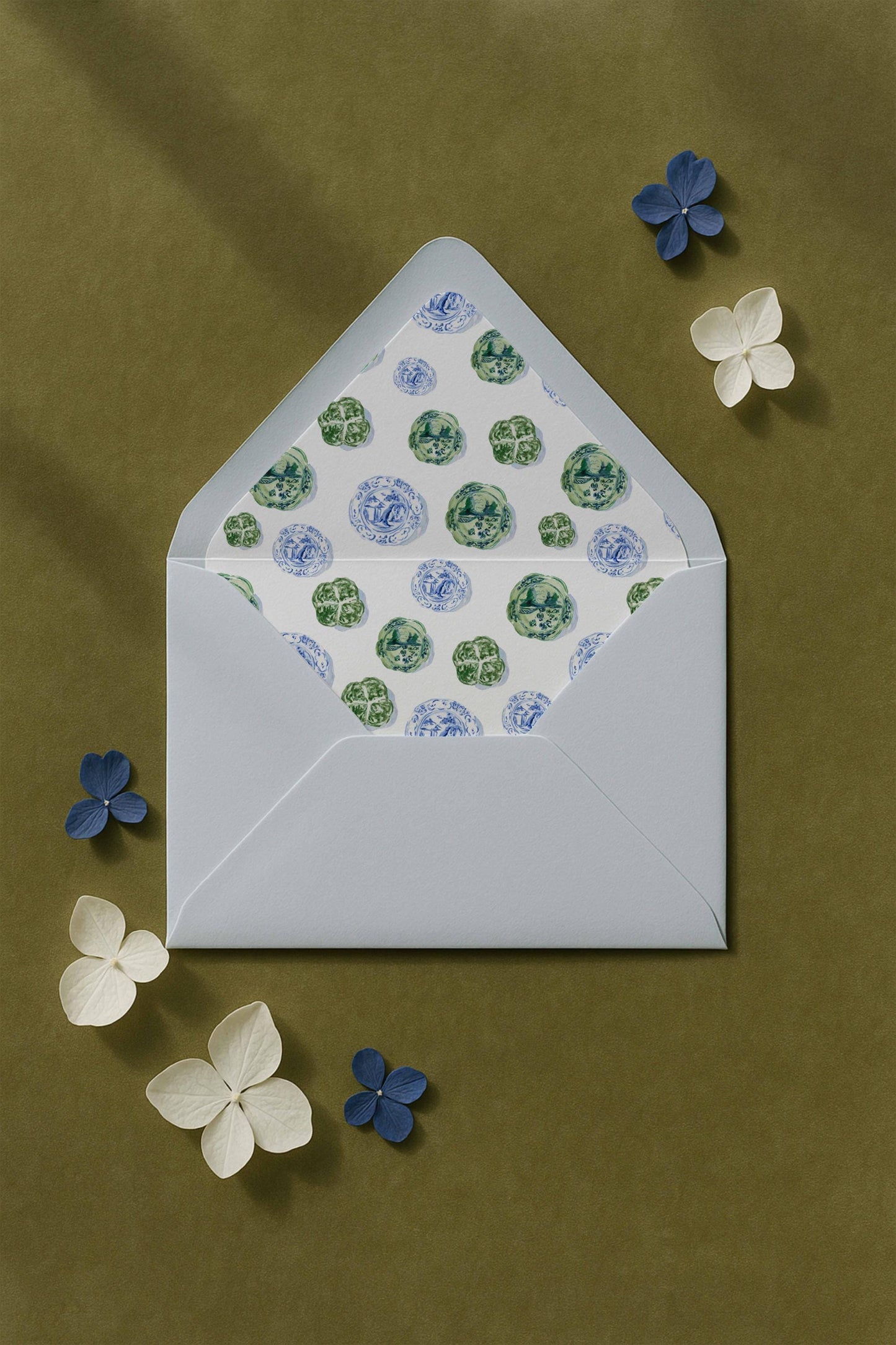 Blue, White & Green Wedding Invitation Suite Template