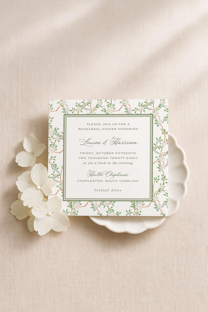 Neutral Chinoiserie Rehearsal Dinner Invitation