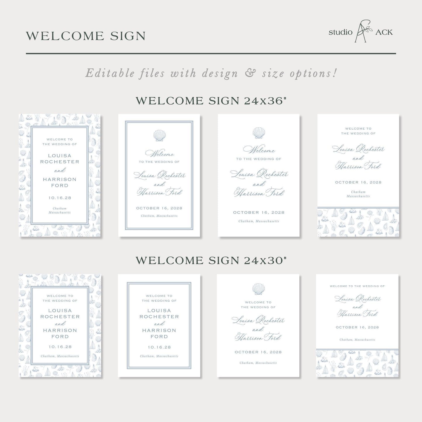 Coastal Toile Wedding Welcome Sign Template