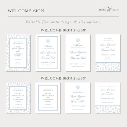 Coastal Toile Wedding Welcome Sign Template