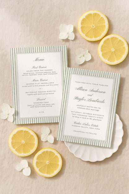 Green Striped Wedding Invitation Suite Template