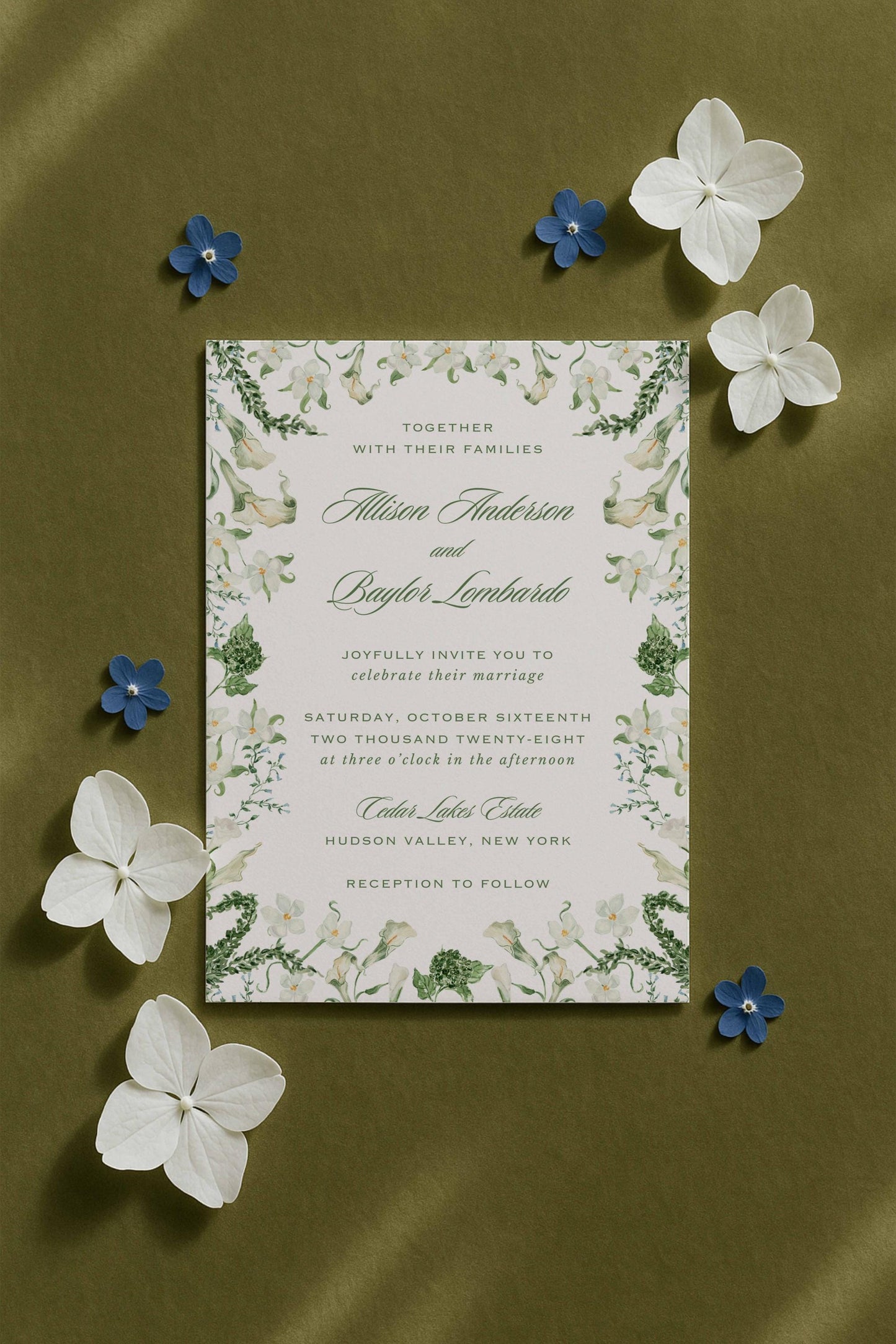 Blue, White & Green Wedding Invitation Suite Template