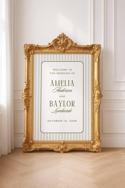 Old Money Striped Wedding Welcome Sign Template