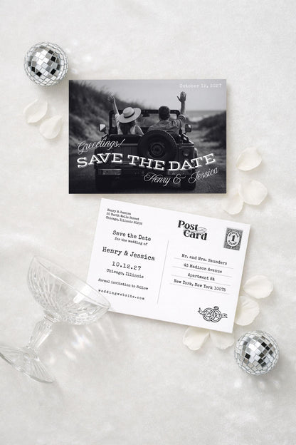 Greetings! Save the Date Postcard Template