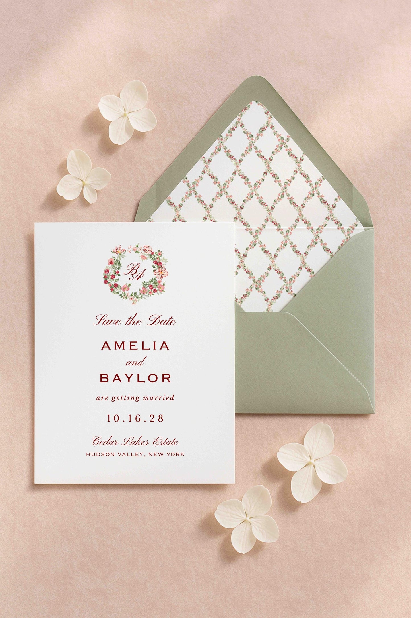 Dusty Pink Floral Save the Date Template