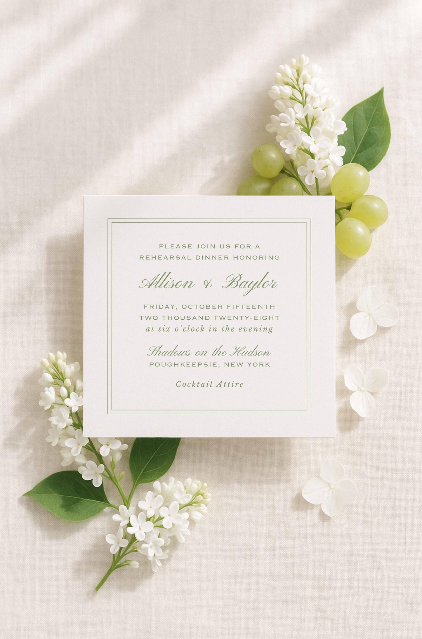 Green Rattan Rehearsal Dinner Invitation