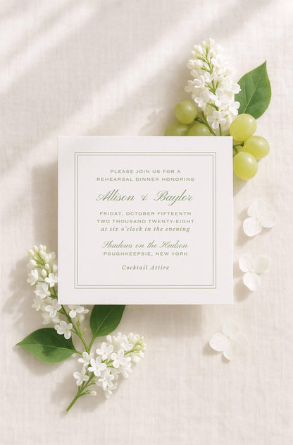 Green Rattan Rehearsal Dinner Invitation