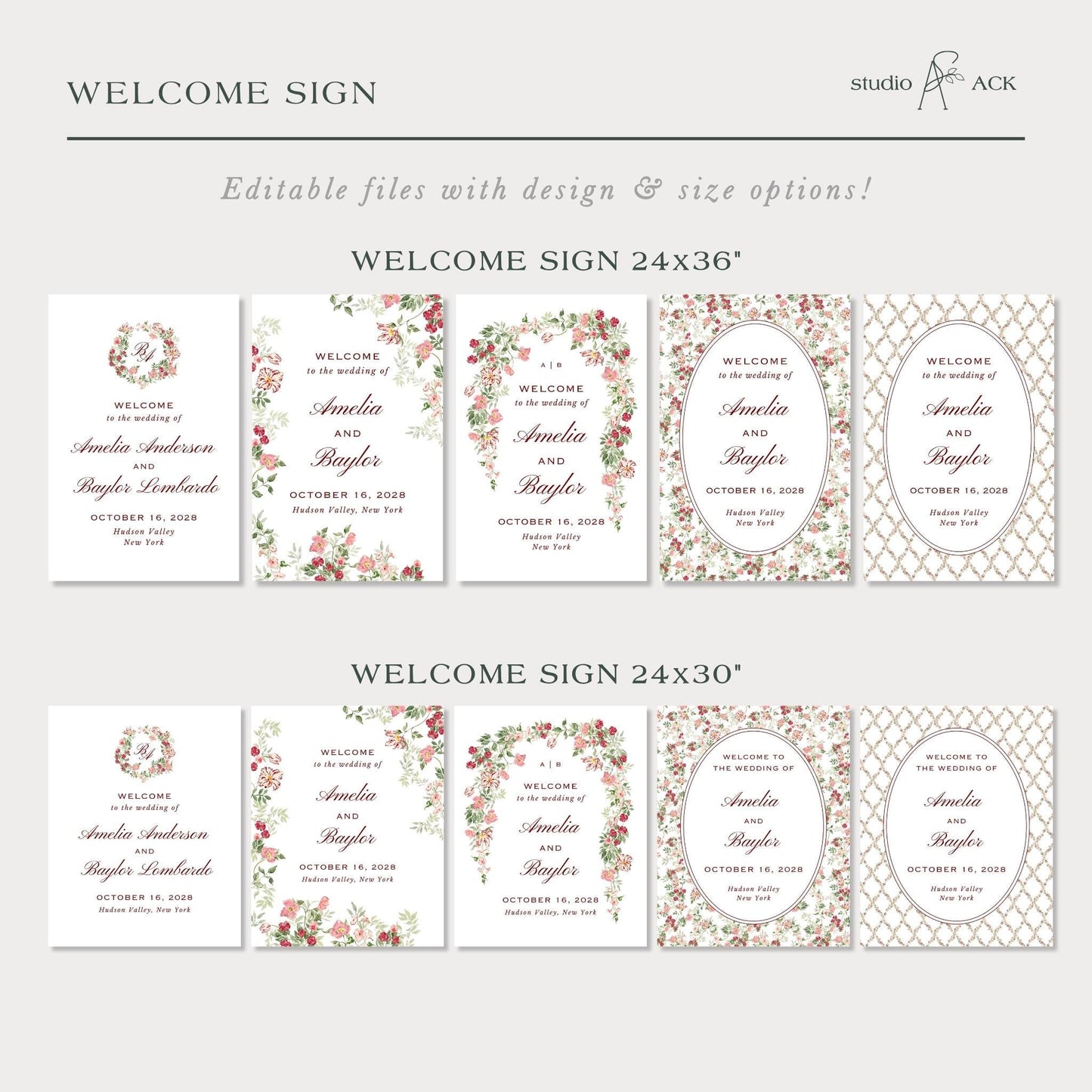 Dusty Pink Floral Wedding Welcome Sign Template