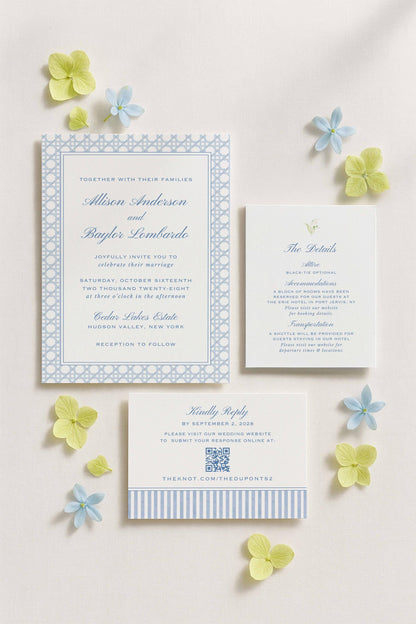 Blue Rattan Wedding Invitation Suite Template