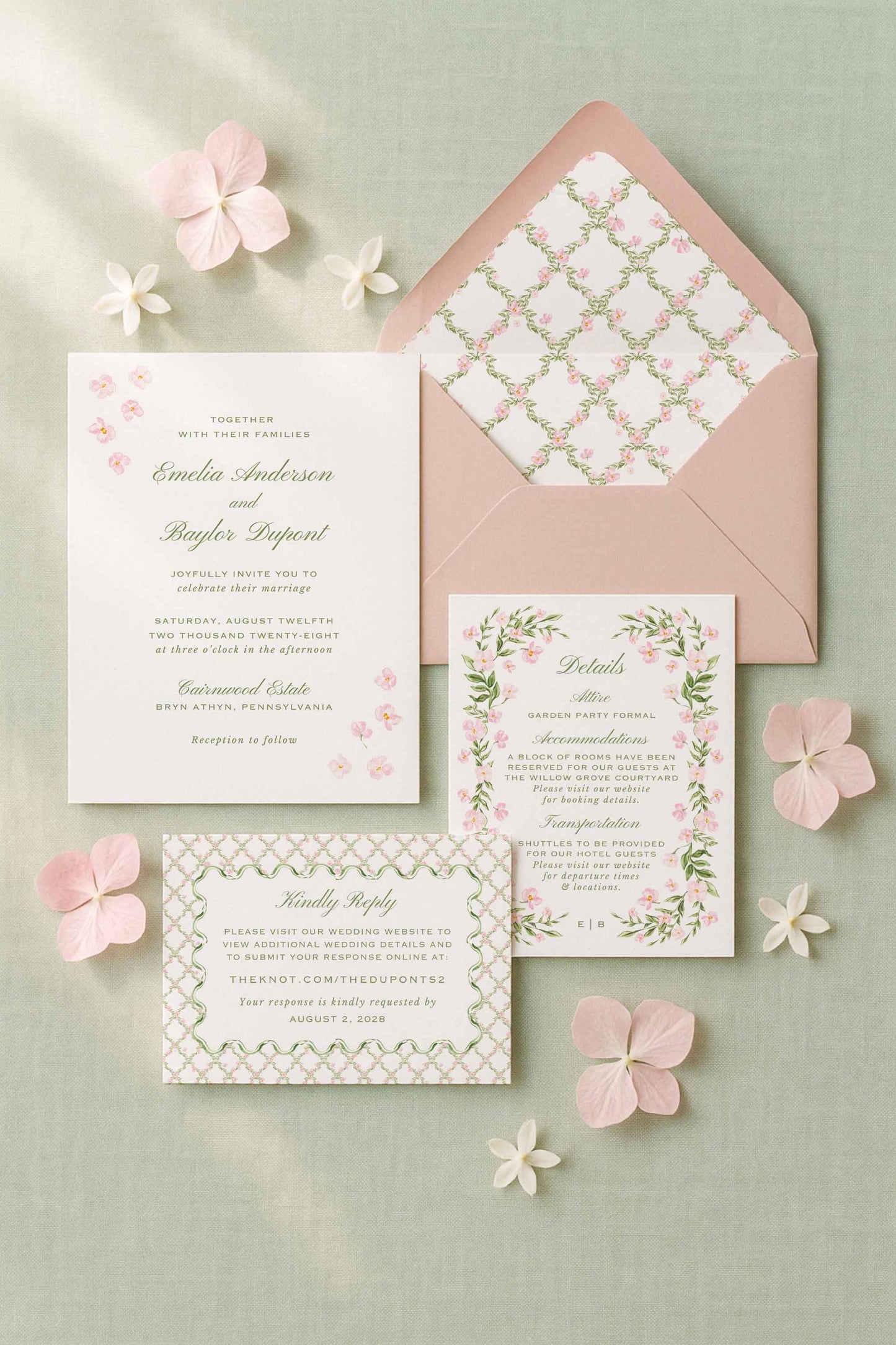 Watercolor Trellis Wedding Invitation Suite Template