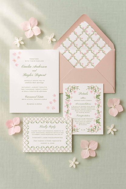 Watercolor Trellis Wedding Invitation Suite Template