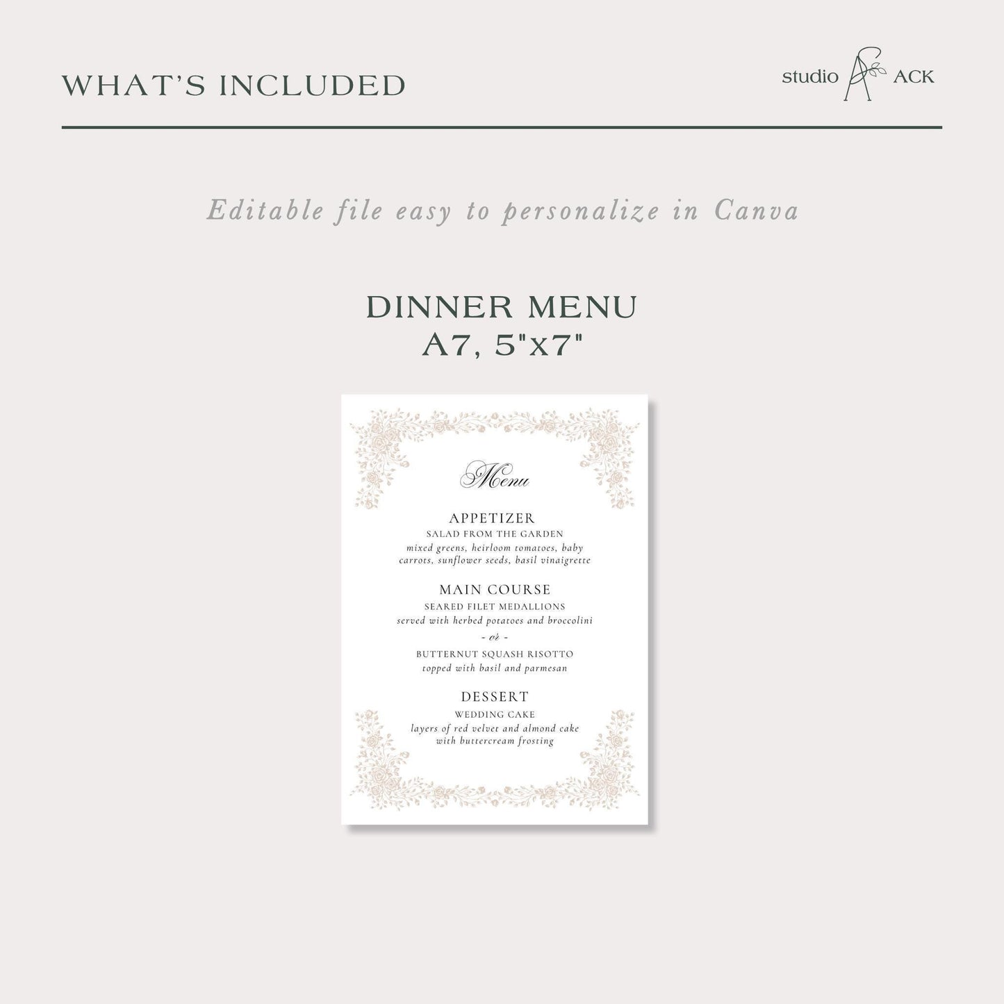 Neutral Floral Line Art Wedding Menu Template