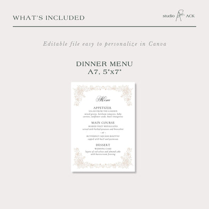 Neutral Floral Line Art Wedding Menu Template