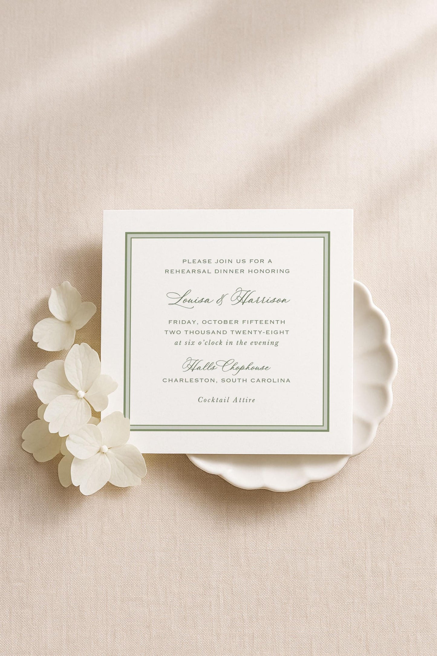 Neutral Chinoiserie Rehearsal Dinner Invitation