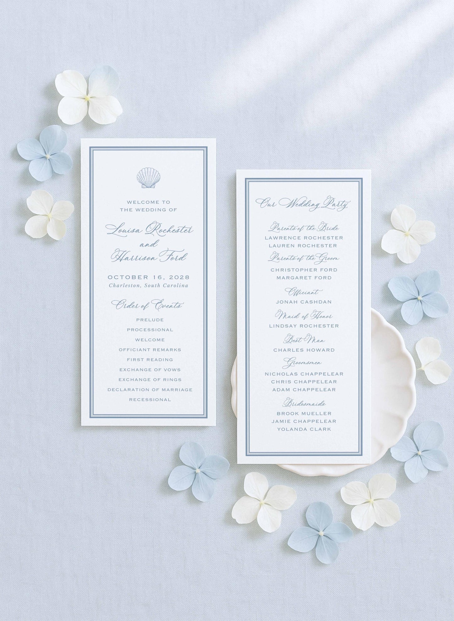 Coastal Toile Wedding Program Template