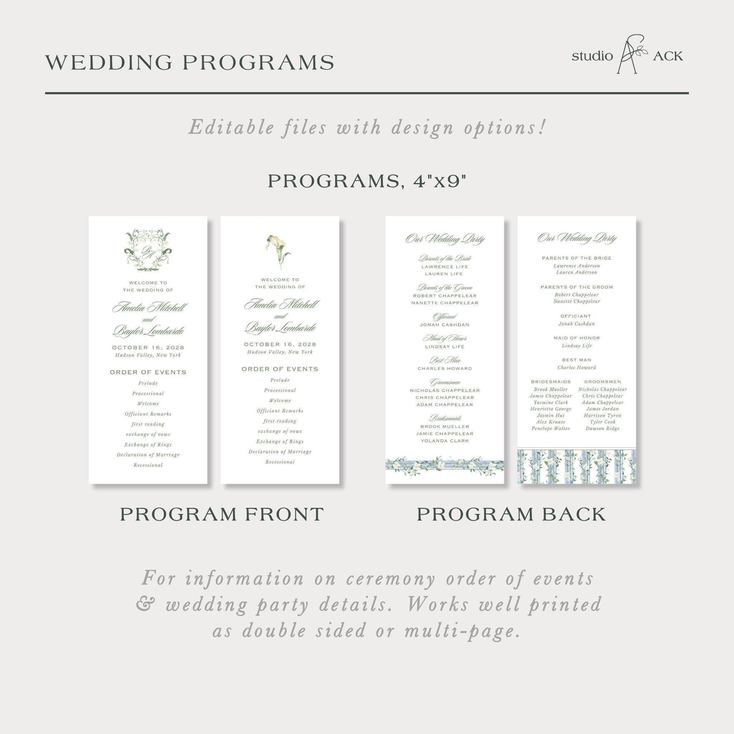 Blue, White & Green Wedding Template Bundle