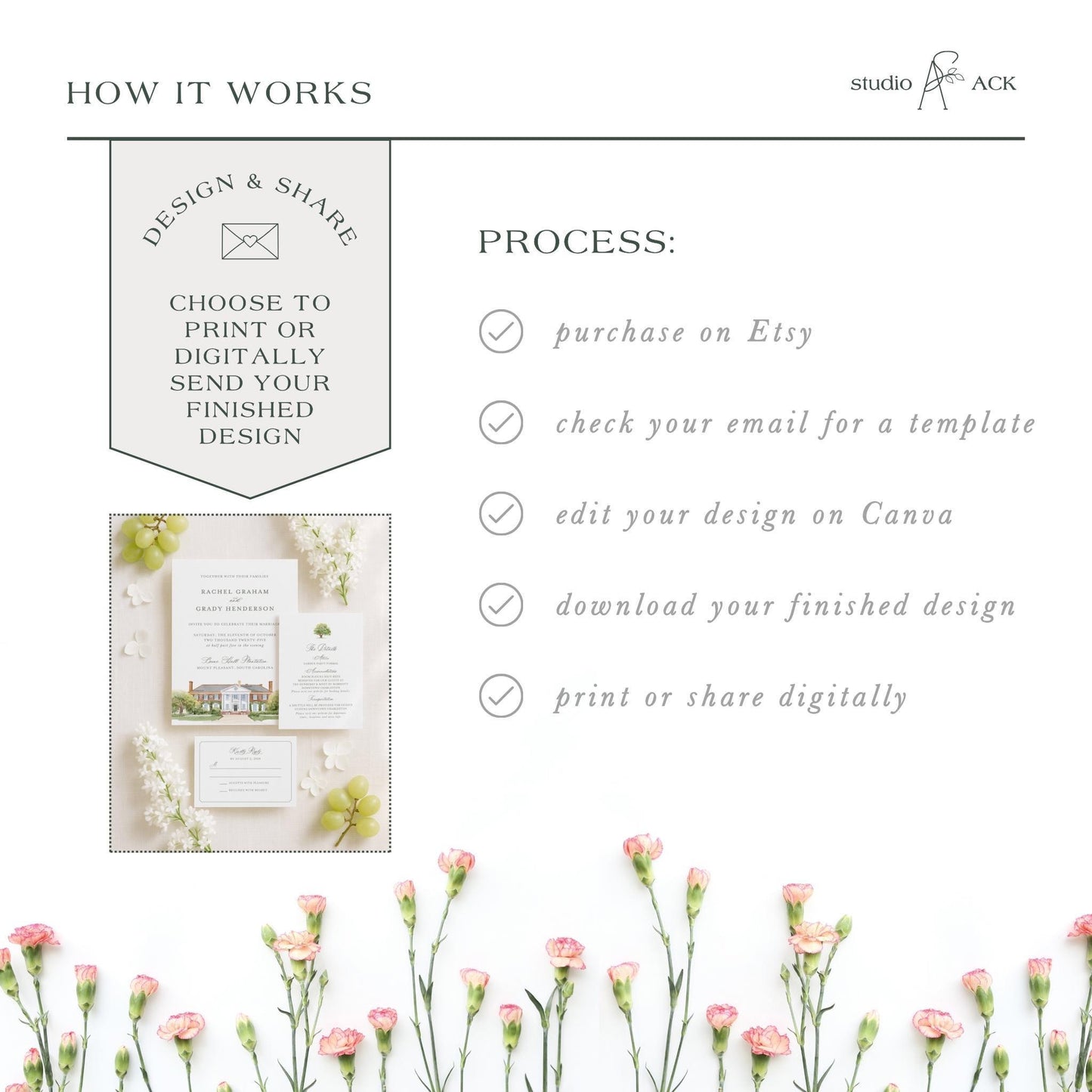 Boone Hall Wedding Invitation Suite Template