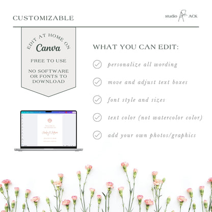 a laptop with a floral background, along with text and graphics.