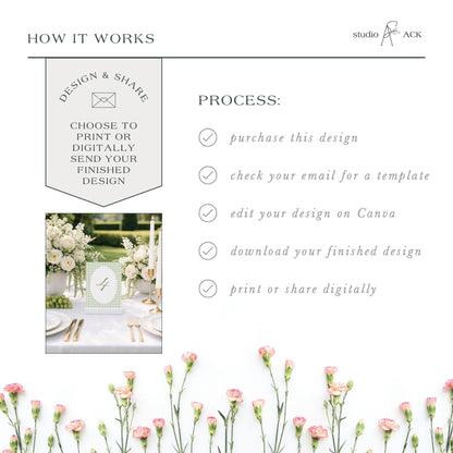 Green Rattan Wedding Table Number Template