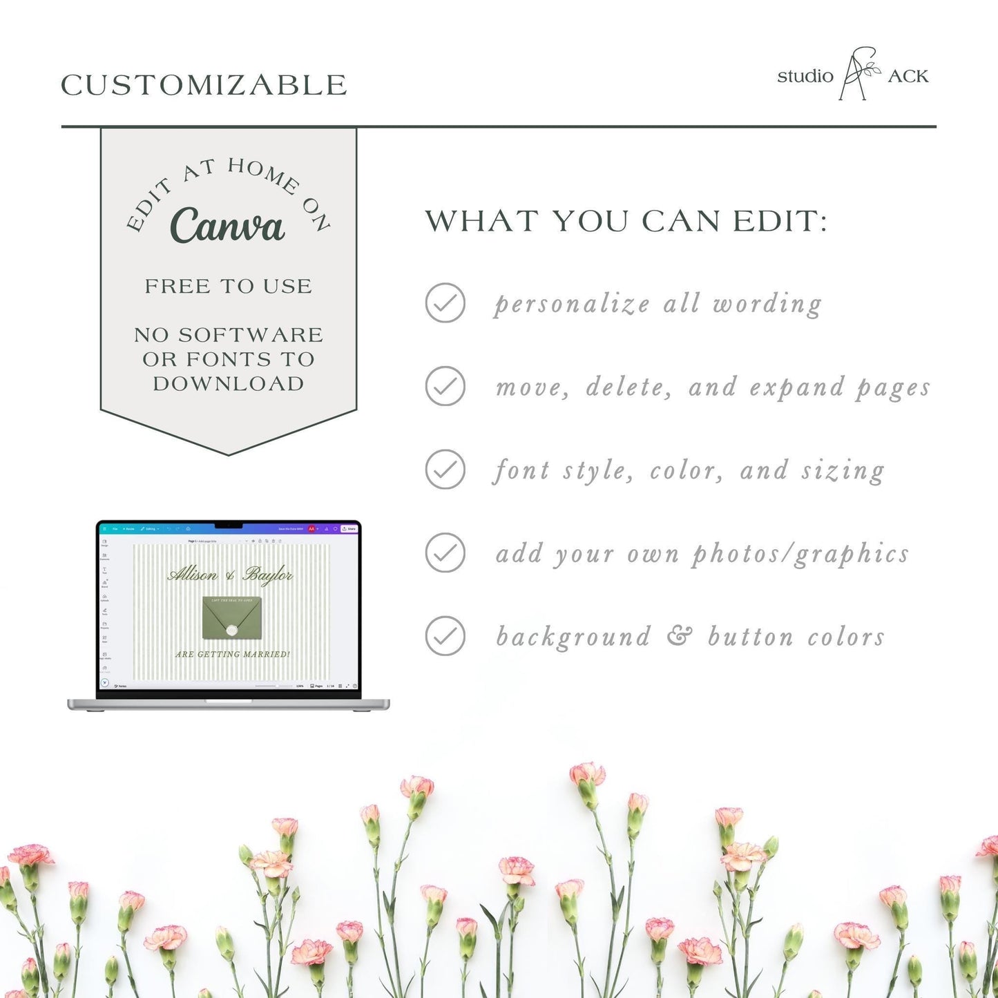 Green Striped Wedding Website Template