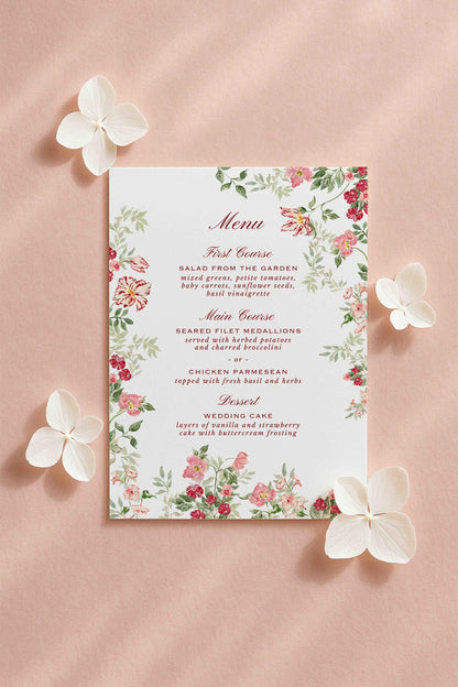 Dusty Pink Floral Wedding Menu Template