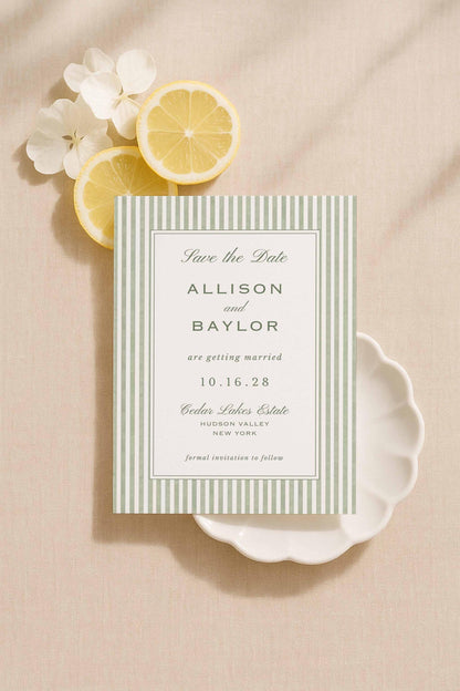 Green Striped Save the Date Template