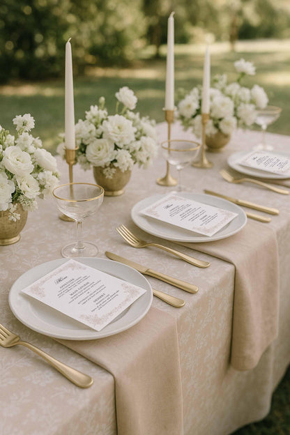 Neutral Floral Line Art Wedding Menu Template