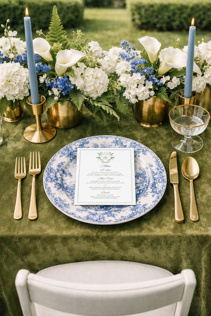 Blue, White & Green Wedding Menu Template