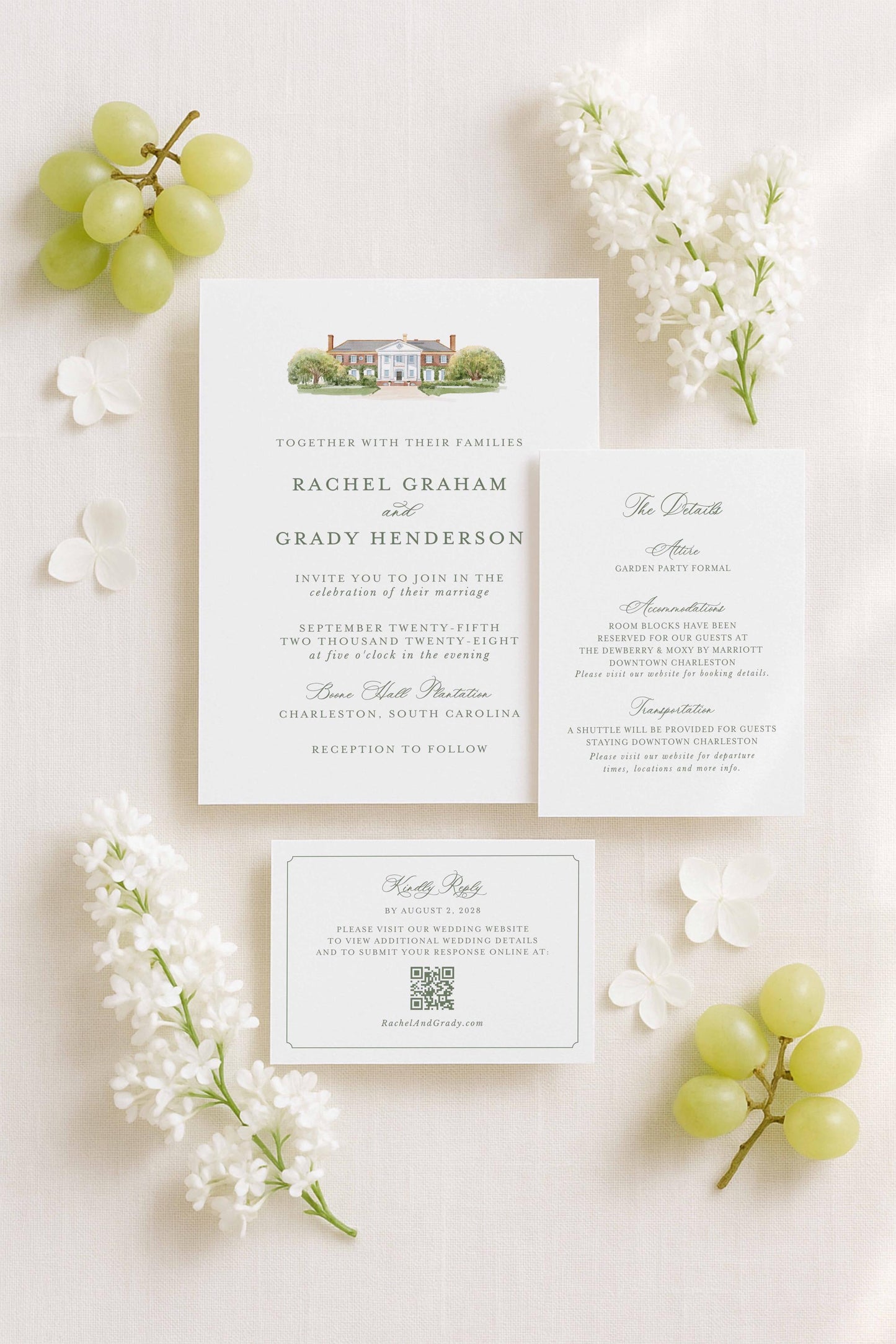 Boone Hall Wedding Invitation Suite Template