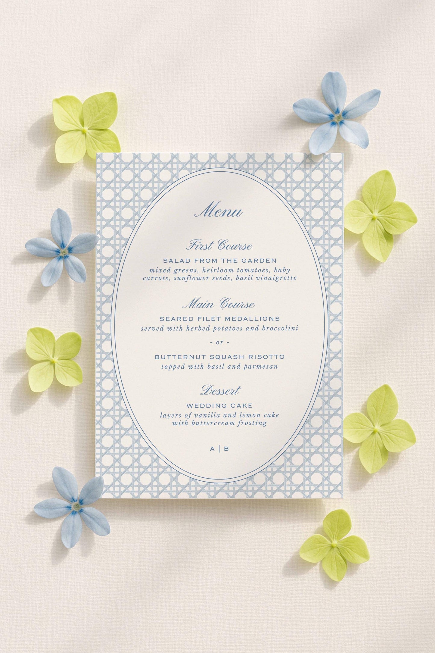 Blue Rattan Wedding Menu Template