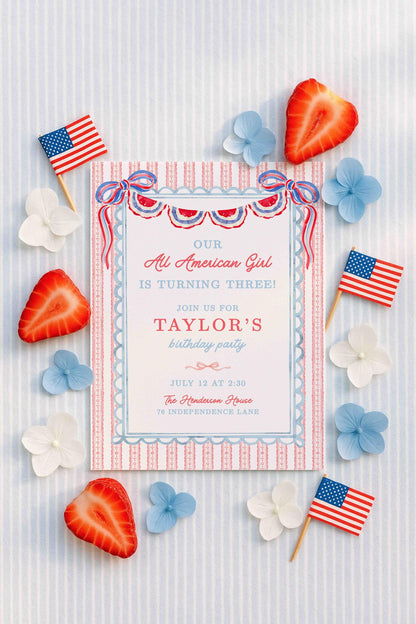 All American Girl Birthday Invitation Template