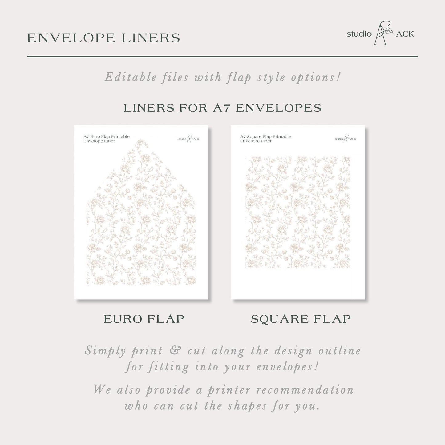 Neutral Floral Line Art Envelope Liner Template