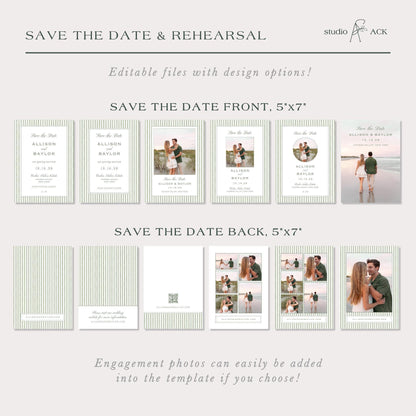 Green Striped Save the Date Template