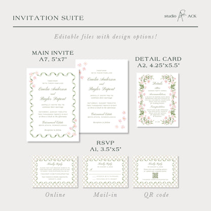 Watercolor Trellis Wedding Invitation Suite Template