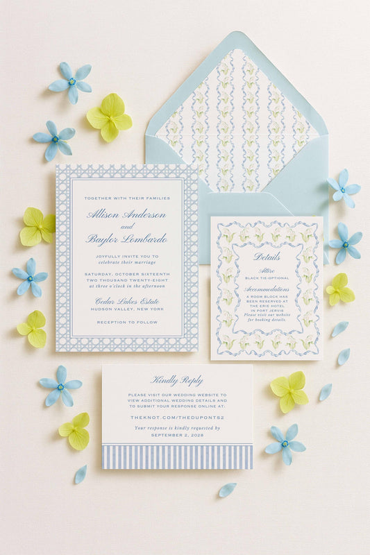 Blue Rattan Wedding Invitation Suite Template