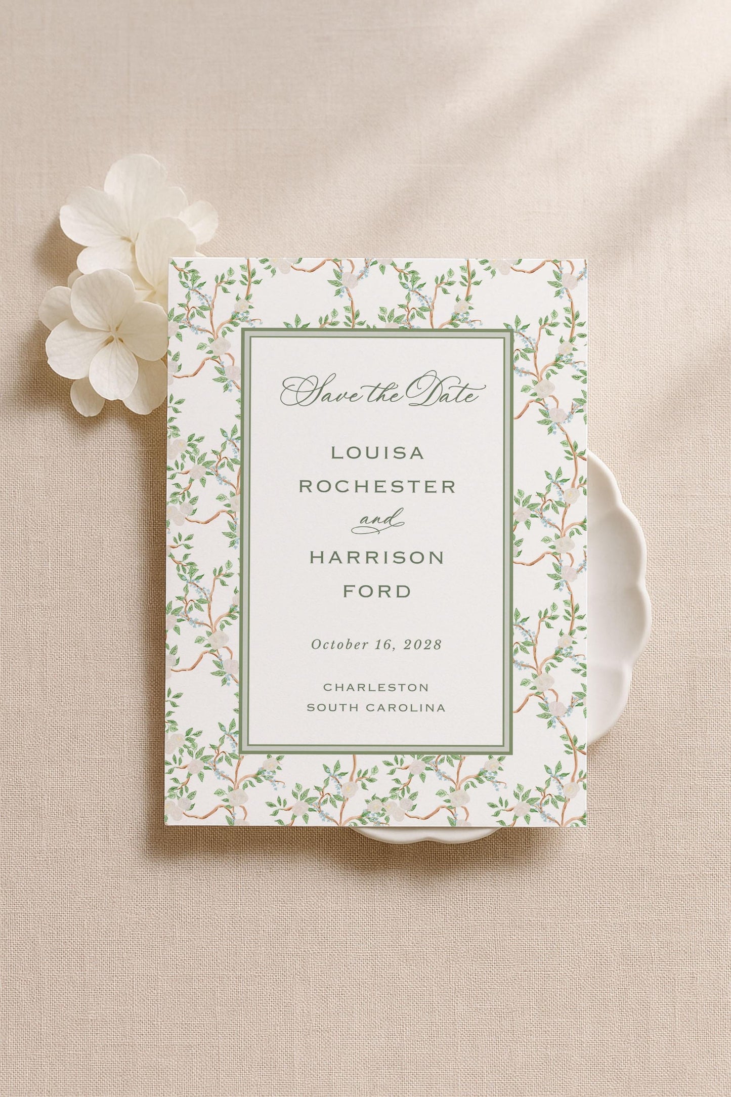 Neutral Chinoiserie Save the Date Template