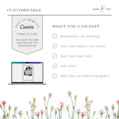 a laptop with a photo of a couple on its screen, surrounded by pink flowers.