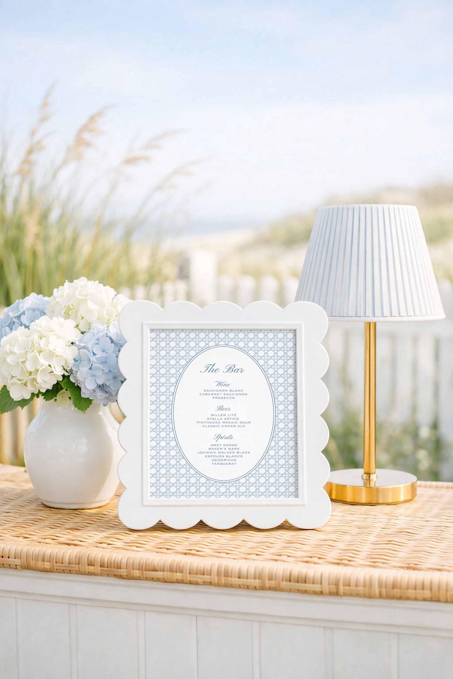 Blue Rattan Wedding Bar Menu Template