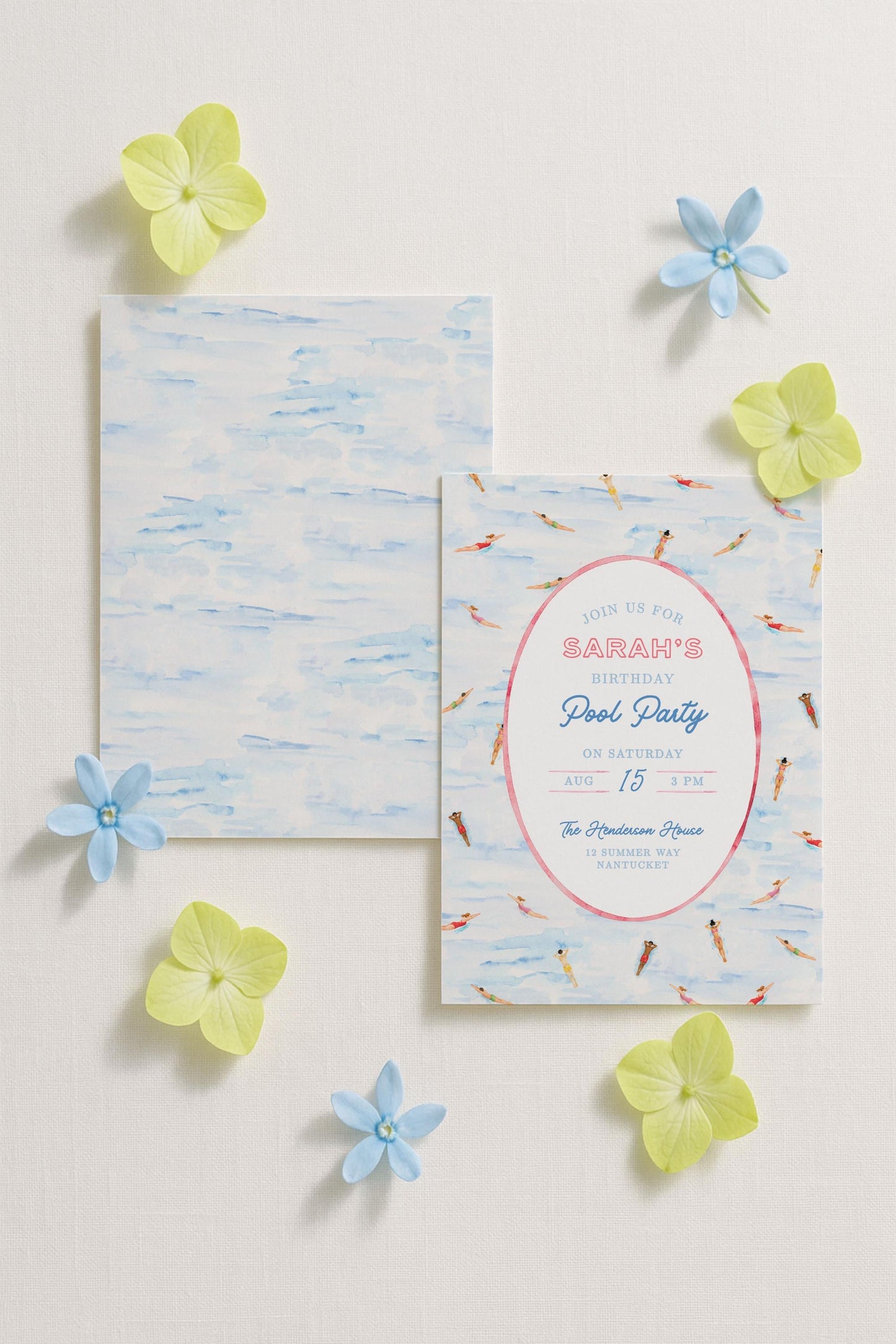 Watercolor Birthday Pool Party Invitation Template, Summer Birthday Invite, Swim Party, Poolside Celebration, Fun Swimming Bday Party