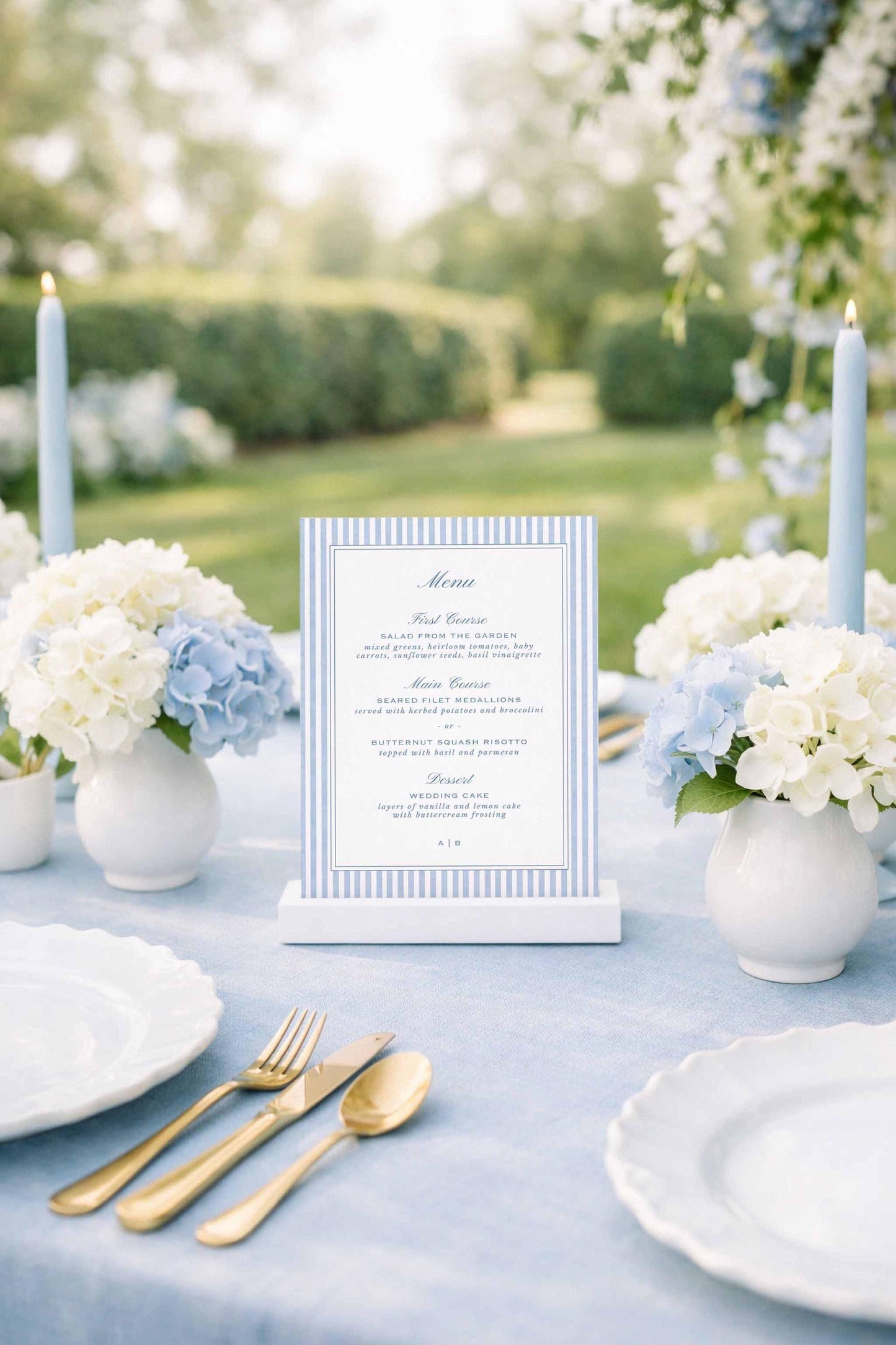 Blue Striped Wedding Menu Template