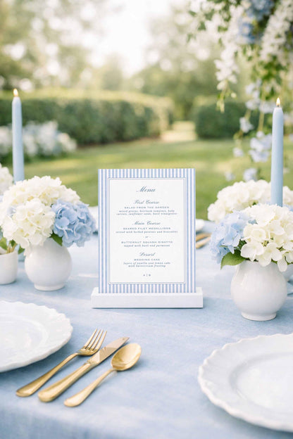 Blue Striped Wedding Menu Template
