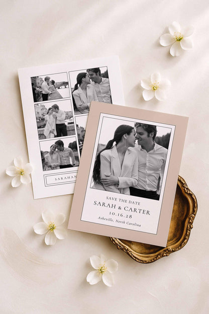 Neutral Floral Line Art Save the Date Template