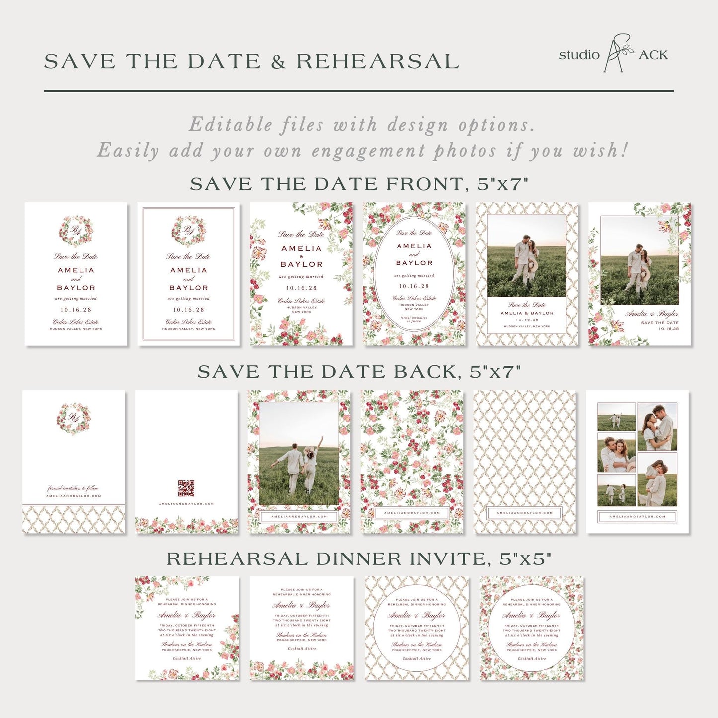 Dusty Pink Floral Wedding Template Bundle