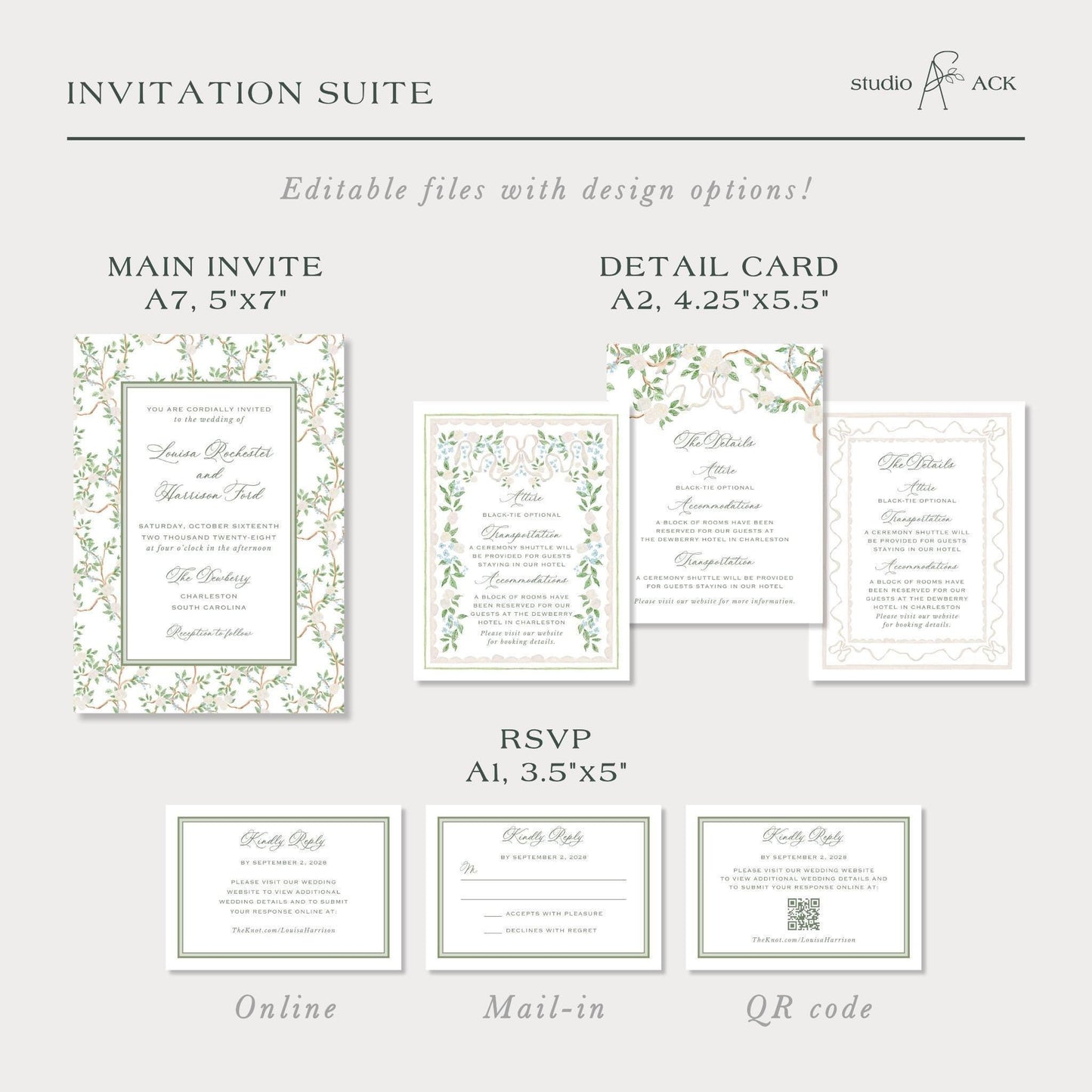 Neutral Chinoiserie Wedding Invitation Suite Template