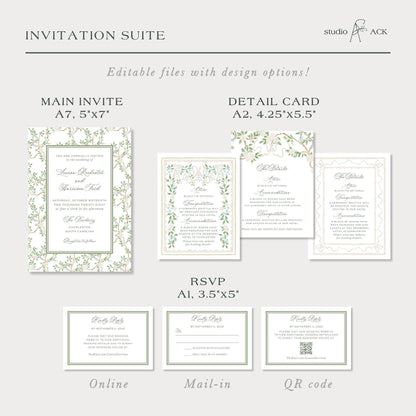 Neutral Chinoiserie Wedding Invitation Suite Template