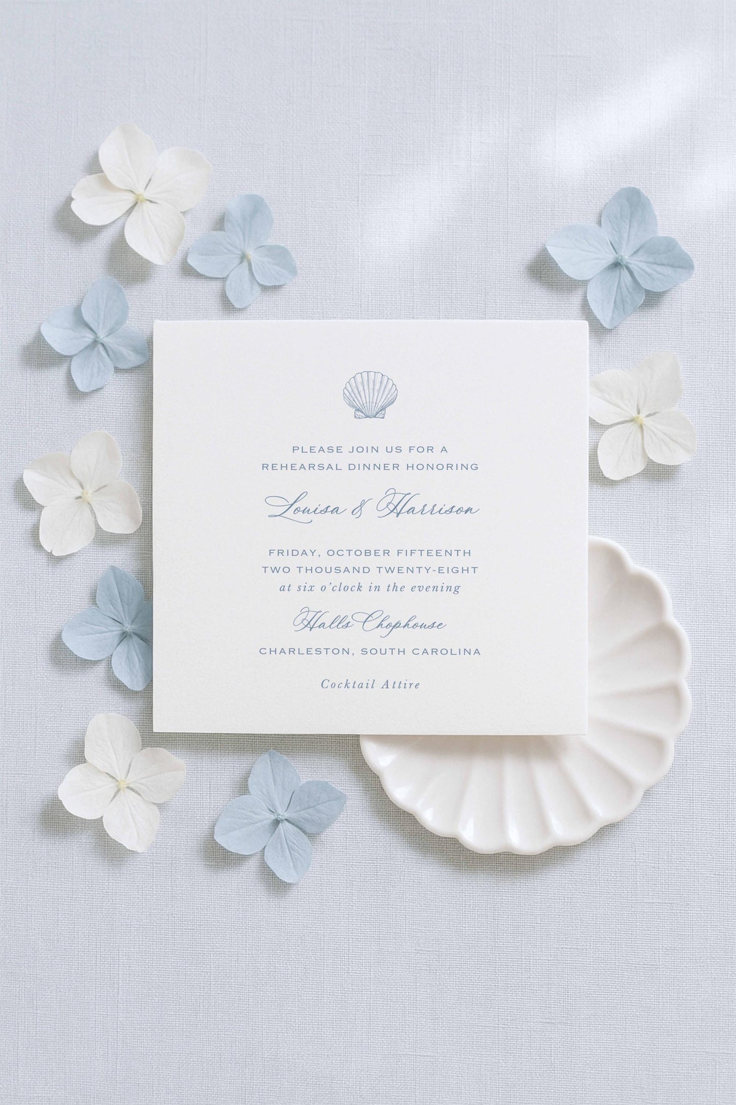 Coastal Toile Rehearsal Dinner Invitation