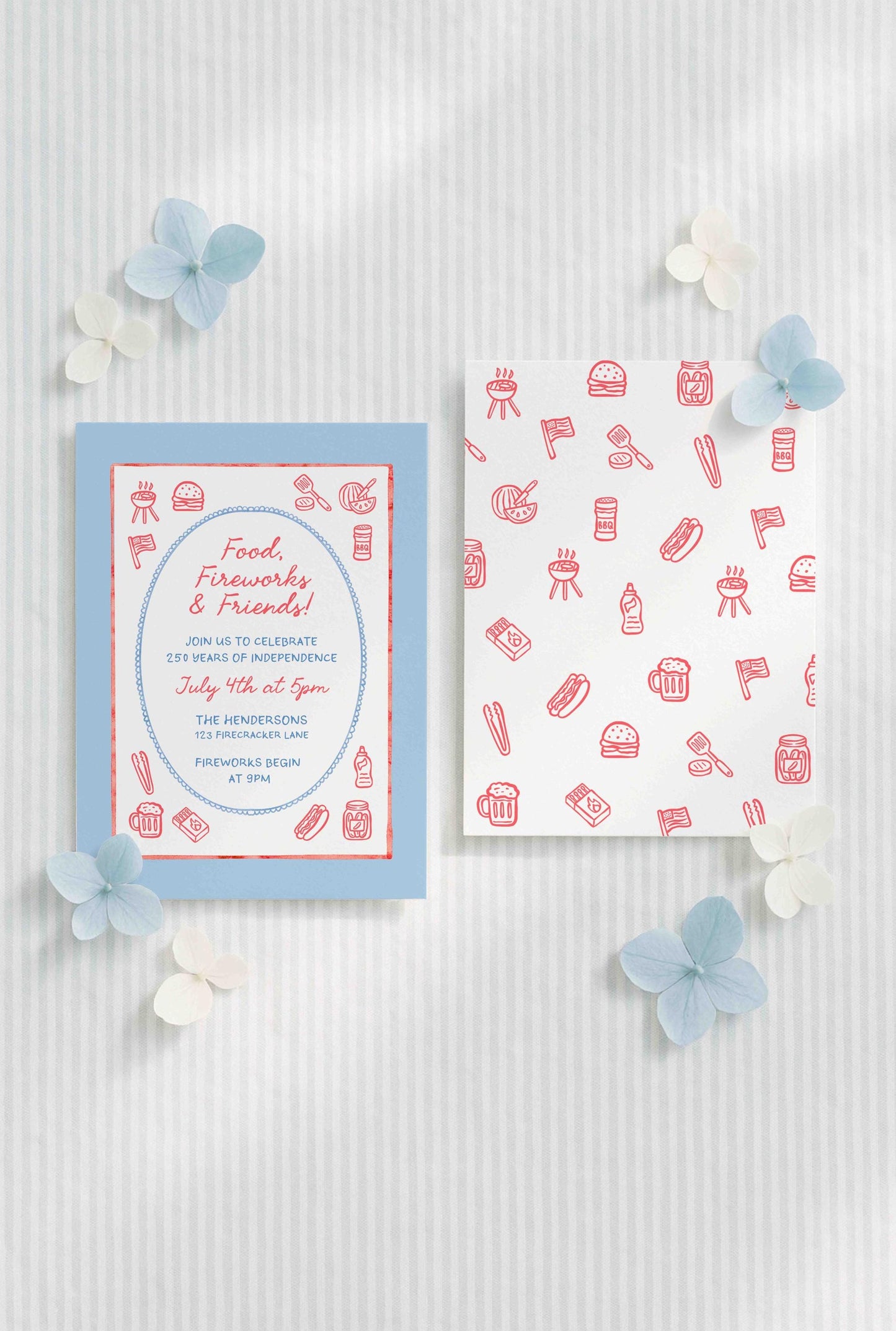 Food Fireworks Friends Party Invitation Template