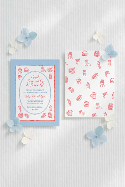 Food Fireworks Friends Party Invitation Template
