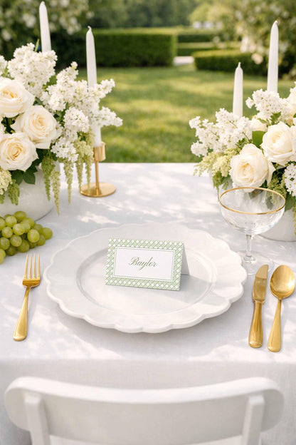 Green Rattan Wedding Place Card Template
