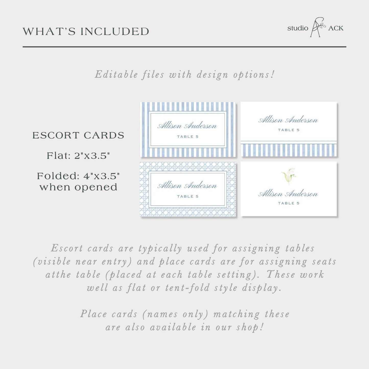 Blue Rattan Wedding Escort Card Template